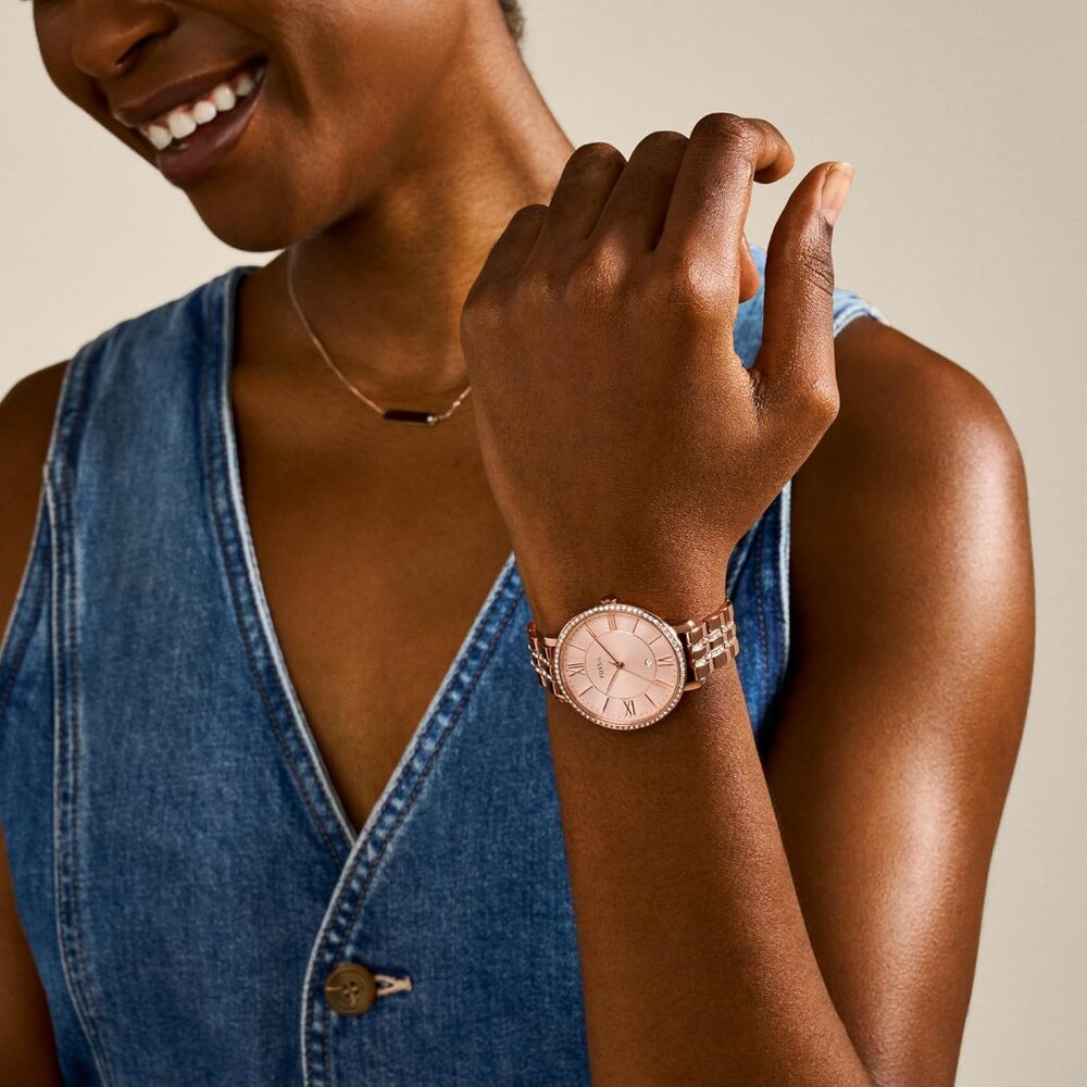 Women's Rose Gold Jacqueline Quartz Stainless Steel Three Hand Bracelet Watch - Picture 4 of 6